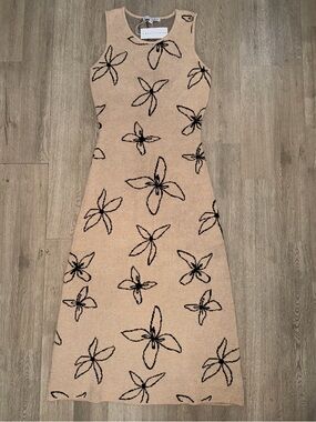 Baltic Born Beige Maxi Dress with Black Floral Outline